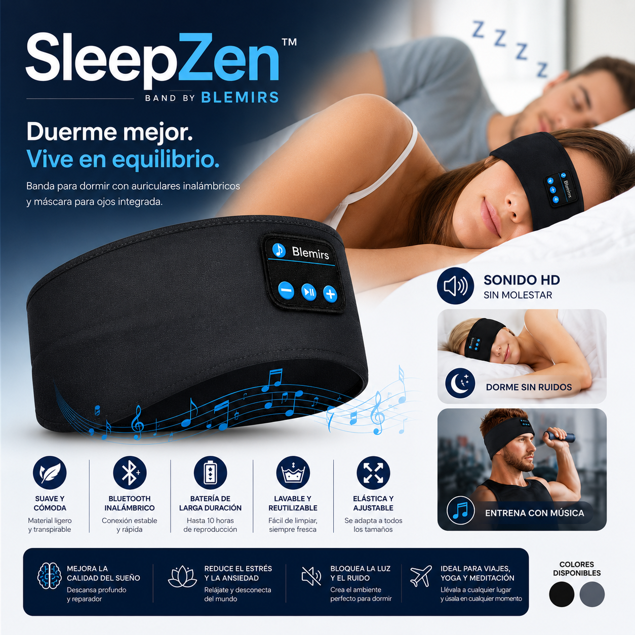 SleepZen Band - Ideal para Dormir, Viajar y Meditar