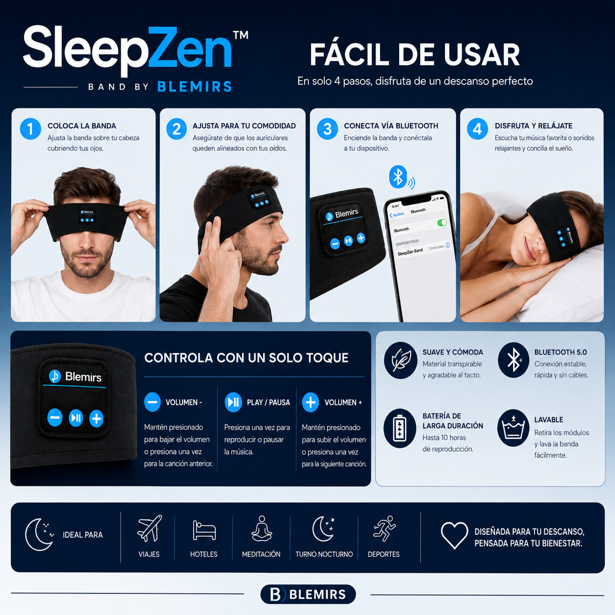 SleepZen Band - Ideal para Dormir, Viajar y Meditar